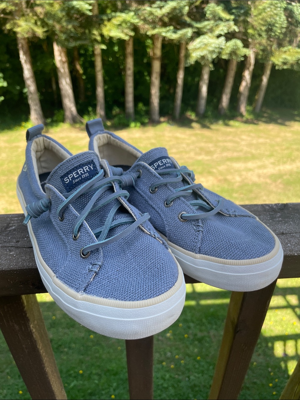 Sperry Top Slider Blue/White Crest Vibe Hemp Boat Sneakers US 7.5